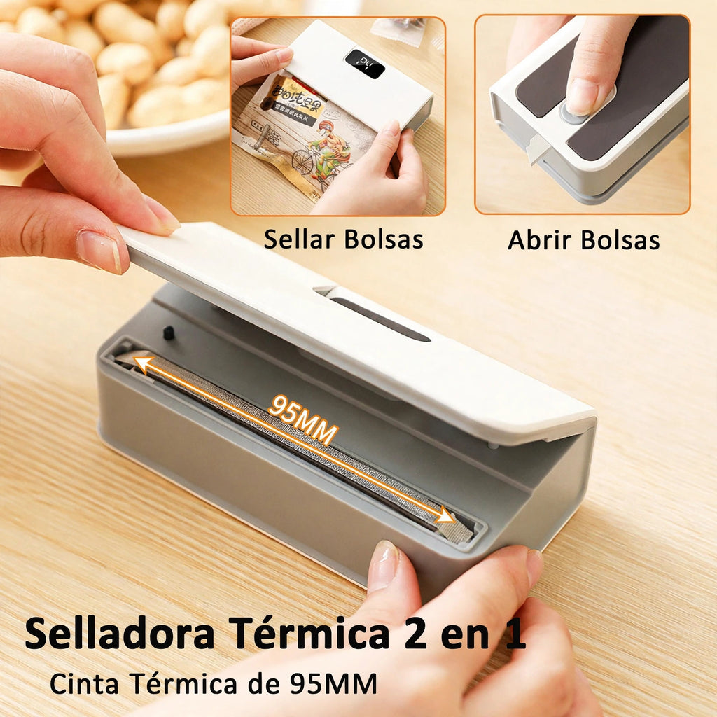 Sellador portátil de bolsas 2 en 1 recargable, con cortador